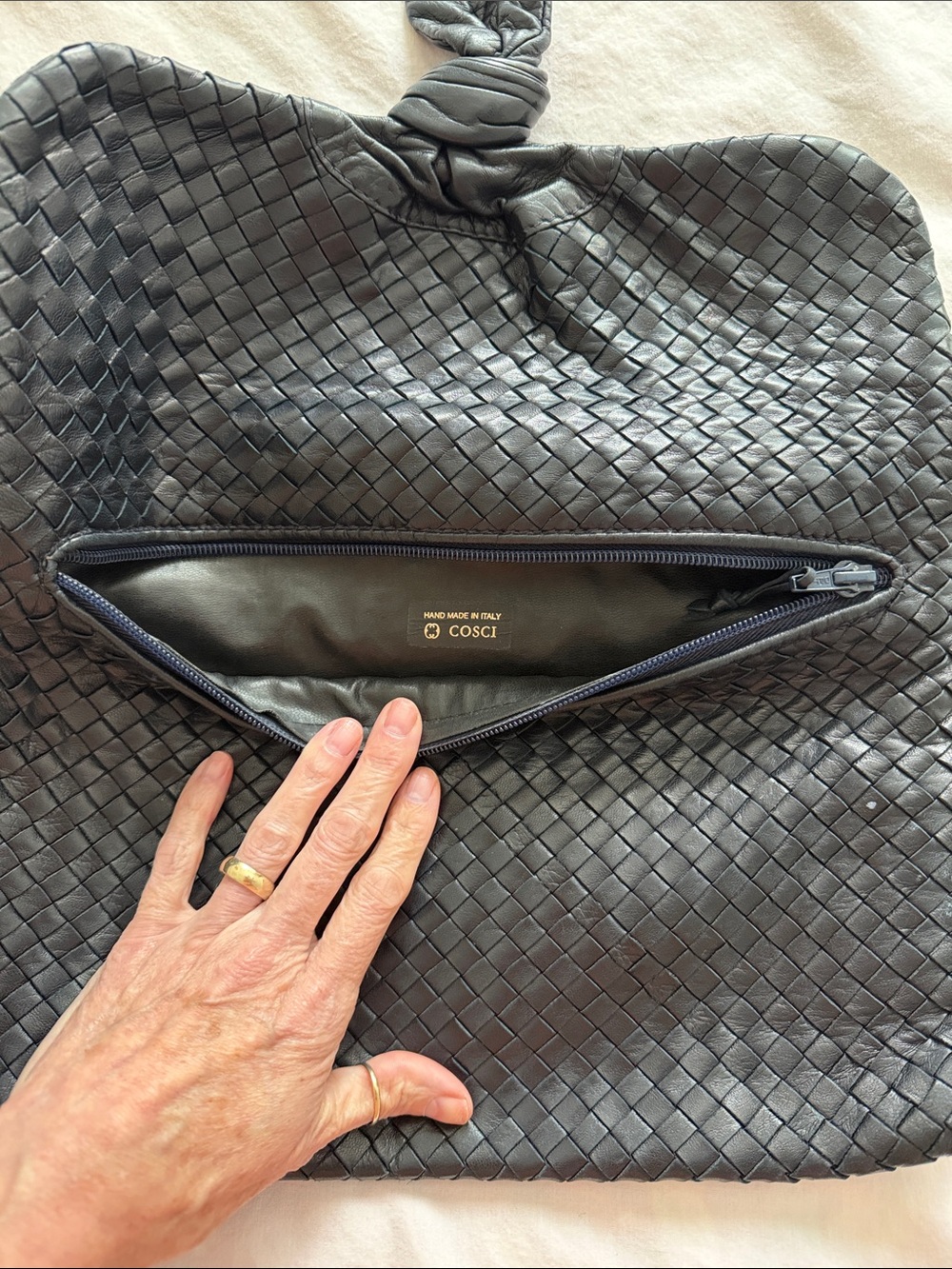 Cosci Blue Woven Leather clutch bag